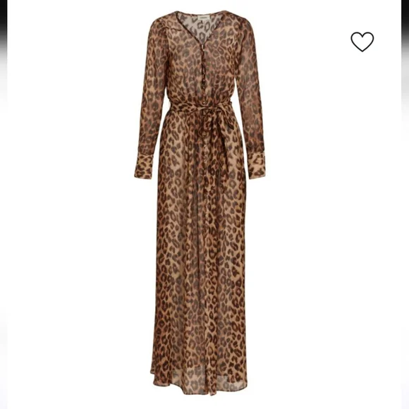 L'AGENCE Callum Leopard Print Sheer Silk Maxi Dress NWOT - Picture 4 of 11